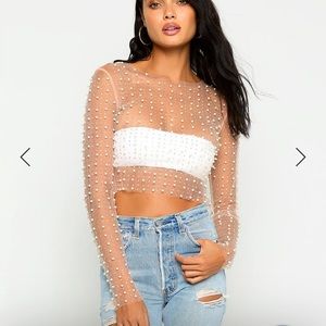 BEACH BUNNY Mesh Pearl Top